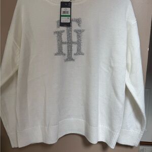 Tommy Hilfiger White and Silver Crew Neck Sweater